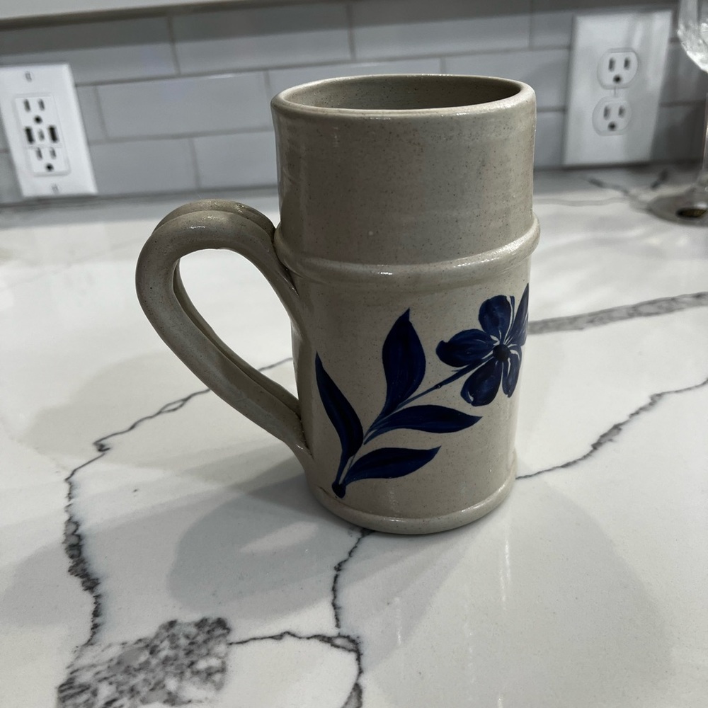 Cobalt Blue Flower Mug Stein Salt Glaze- pottery Williamsburg Pottery 1998